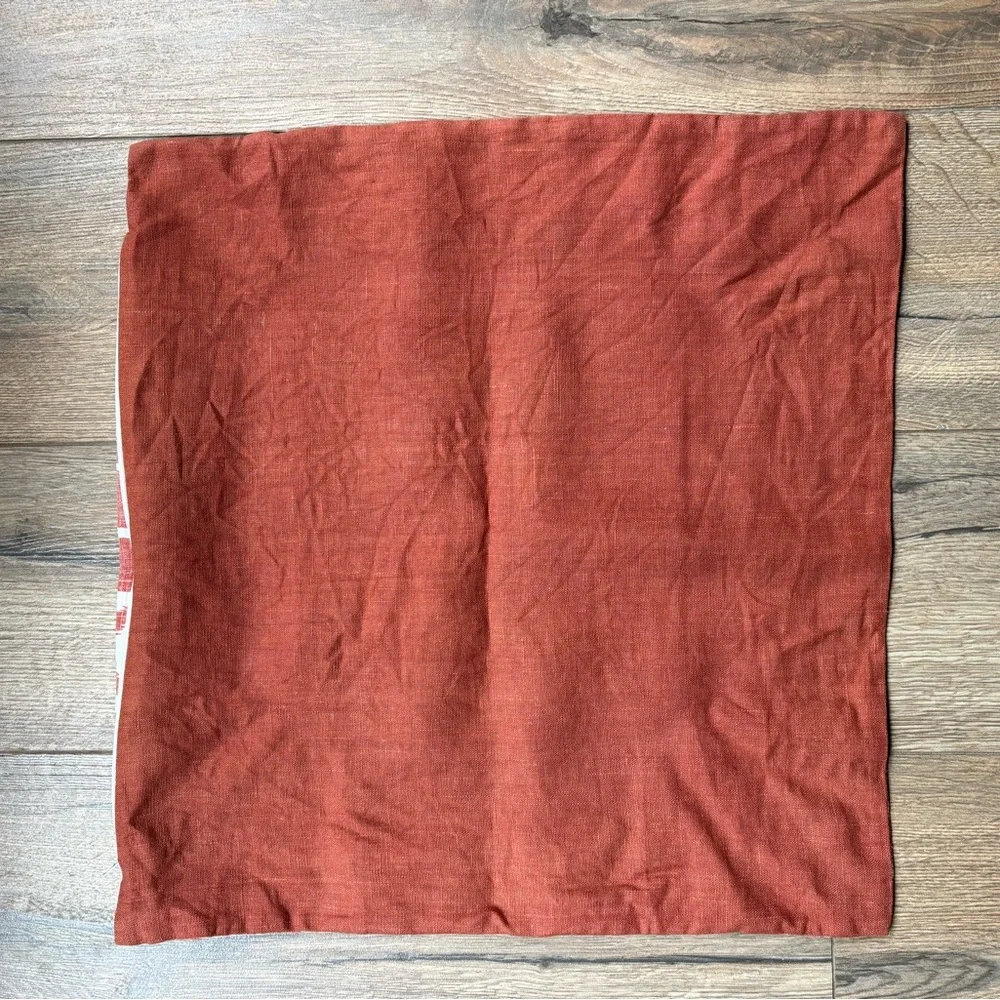 Linen Ikat Throw Pillow Cover Sham 20 inches Square Coral Red Cream Cottage